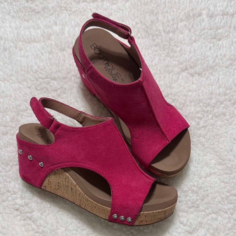 Corkys Fuchsia Wedge Sandals
